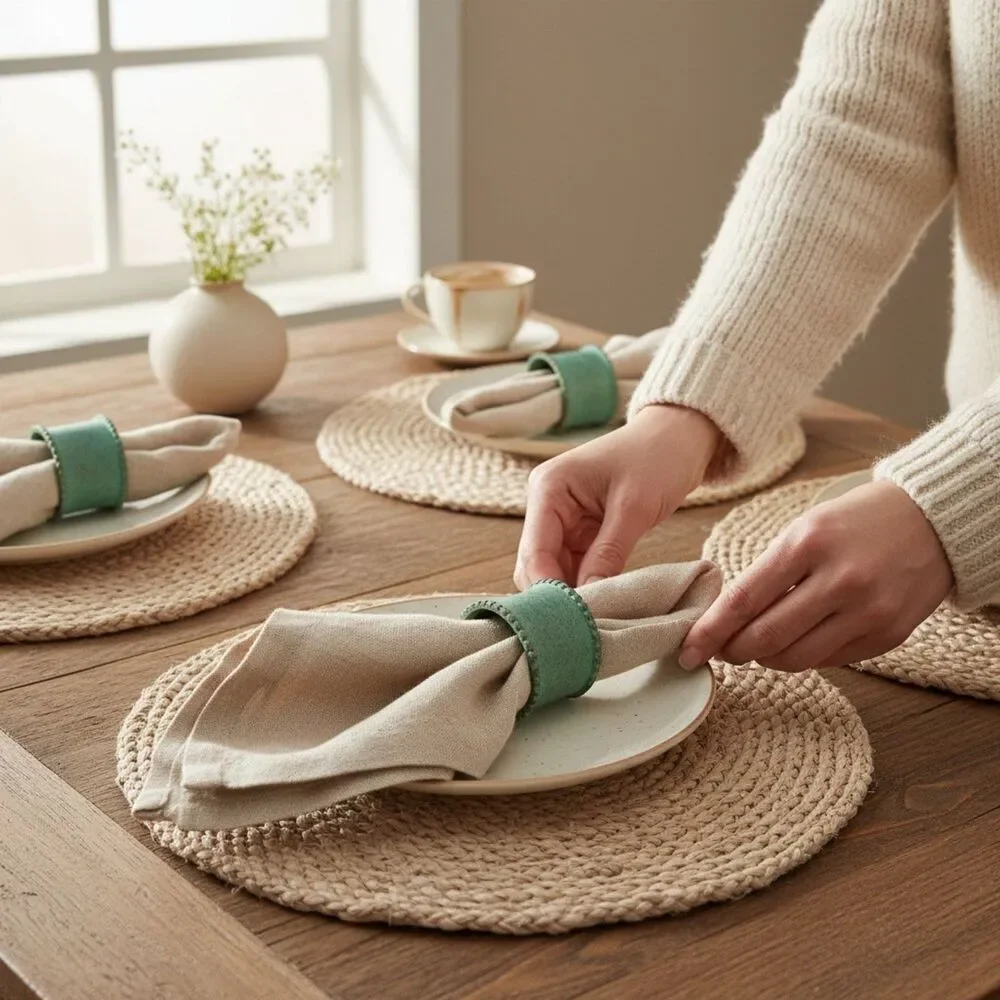 Set of 6 Rustic Green Verdigris Copper Napkin Rings Holders Coastal Table Decor